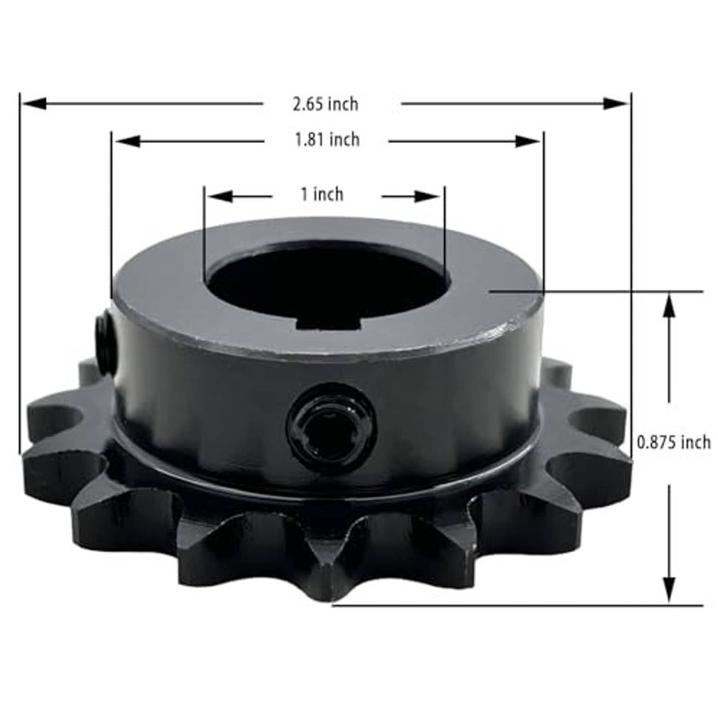 Roller chain sprocket dimension diagram with key measurements in inches