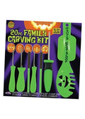 20-piece family pumpkin carving kit in purple and green package with tools shown