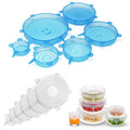 RivetOak 12PCS Silicone Stretch Lids for Food Storage, 6 Specifications white and blue