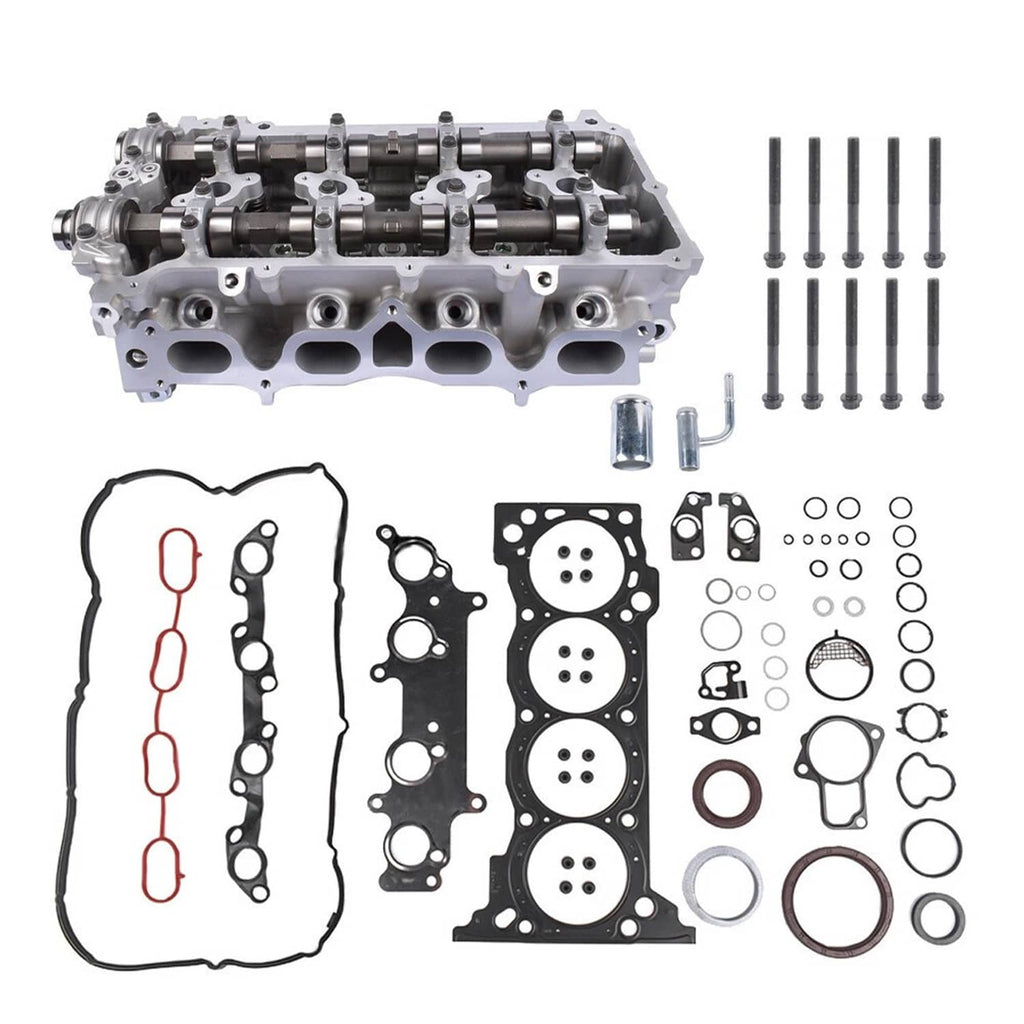 Cylinder head gasket set with cylinder head, black gaskets, bolts, and gasket seals