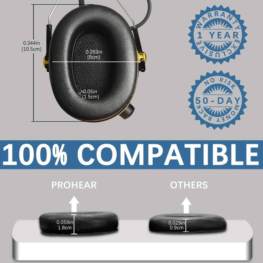 Black foam ear pad with oval cushion profile and size markings