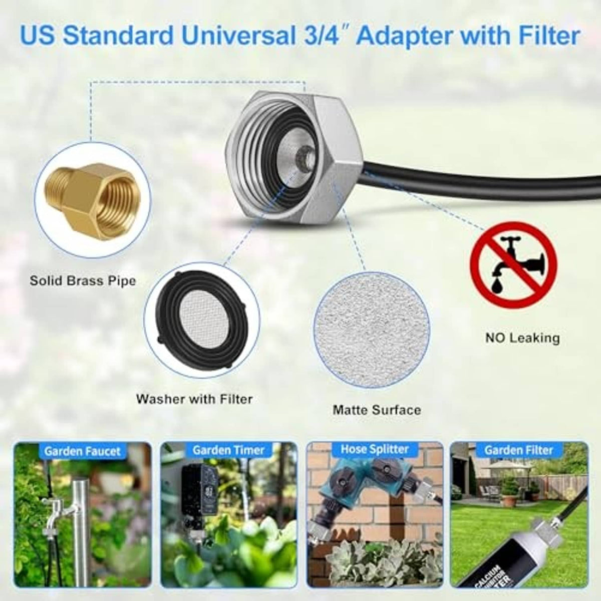 3/4 in universal brass adapter with filter for misting line, matte gray coupler