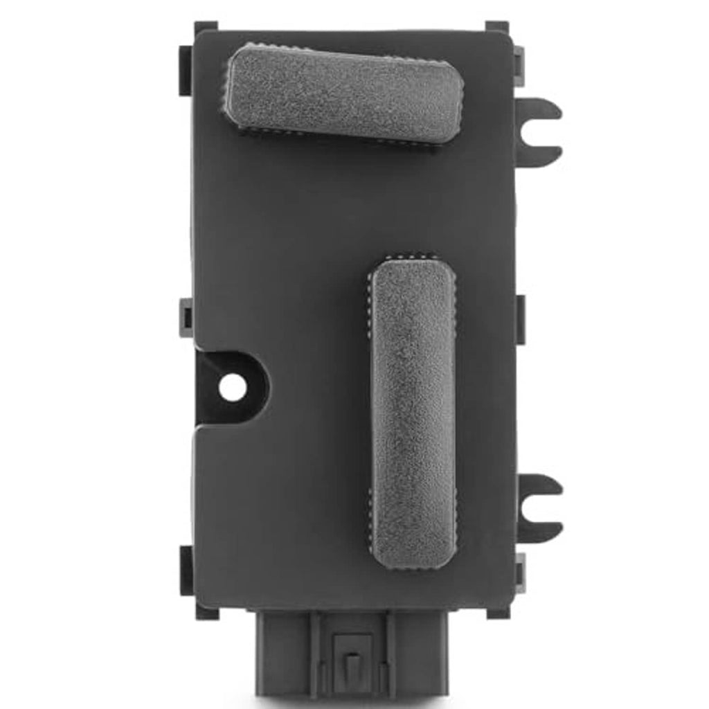 Black power seat switch with two gray textured rocker switches and side tabs
