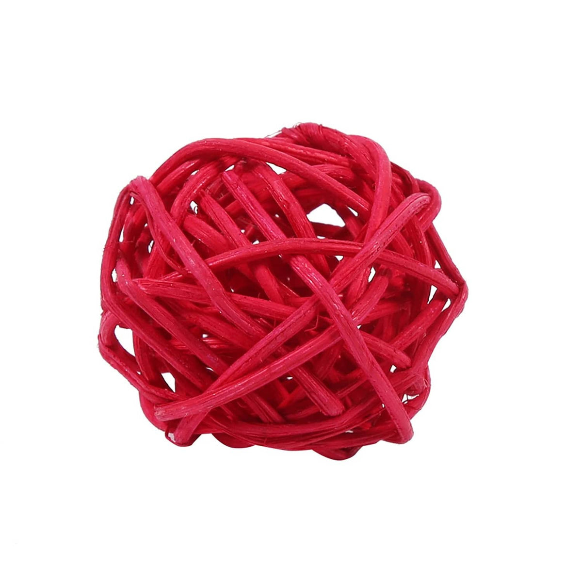 Red 1.2 inch wicker rattan ball with open woven crisscross pattern