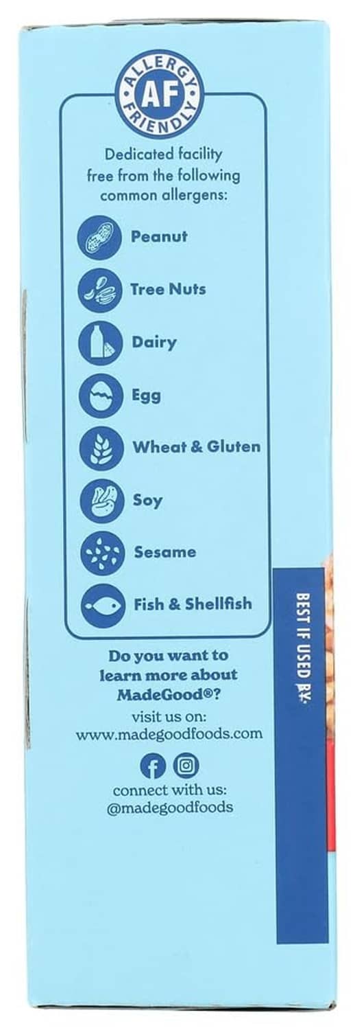 Allergen statement and ingredient category icons on vanilla crispy squares box