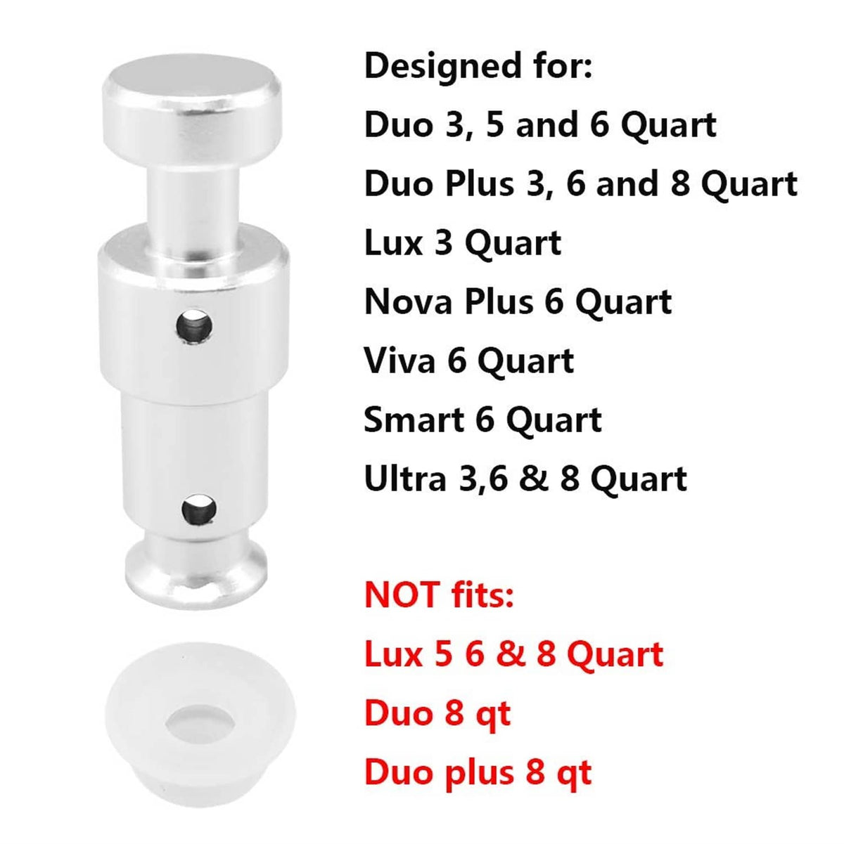 Metal float valve with white silicone cap, replacement part for slow cooker lids