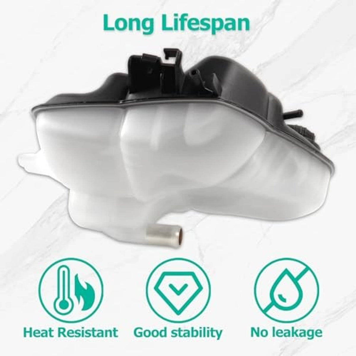 Coolant reservoir tank with cap, translucent white side reservoir section