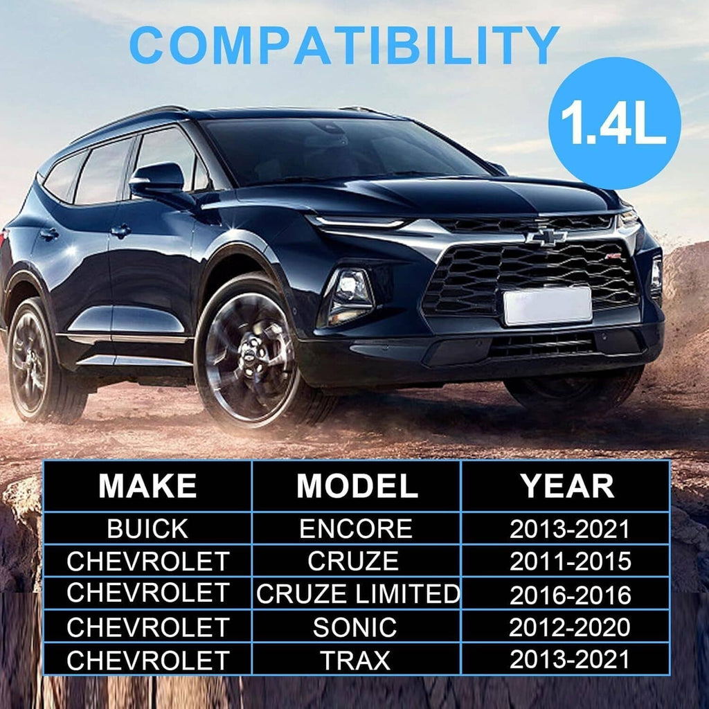 Vehicle front view with 1.4L compatibility graphic for turbocharger fitment