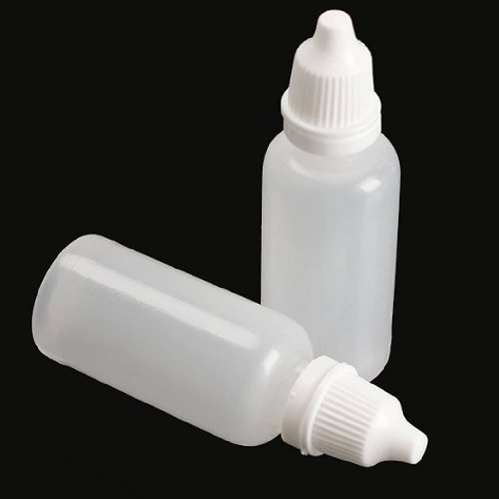 White squeezable plastic dropper bottle with dispensing tip and ribbed cap