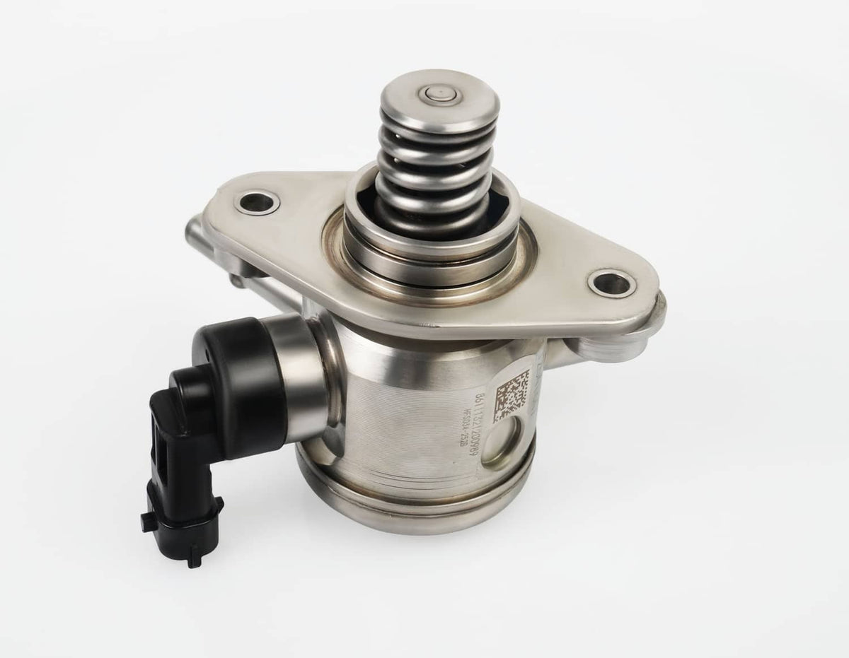High pressure fuel pump with top spring and black electrical connector, side view