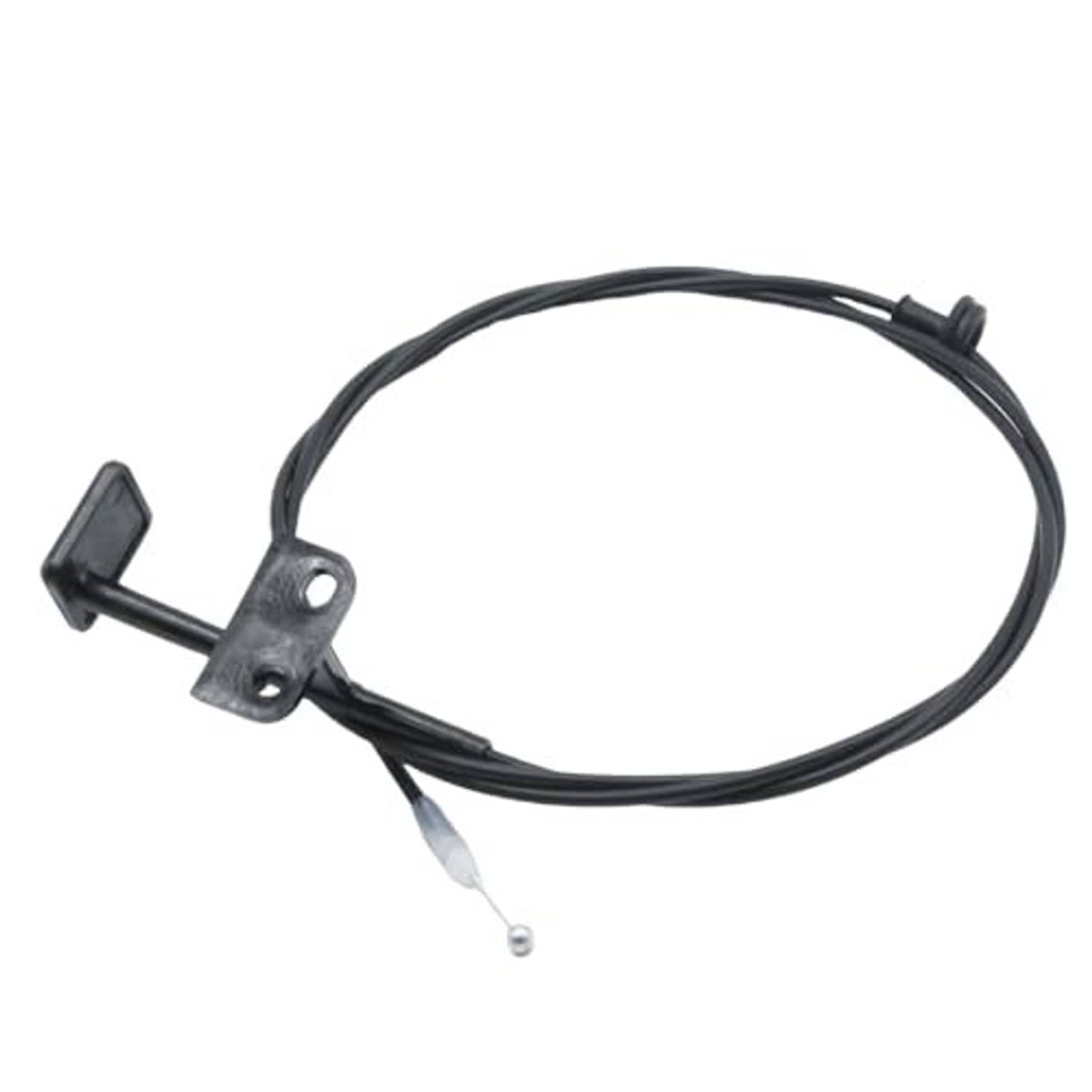 Black hood latch release cable wire with end bracket and two metal ball and pin connectors