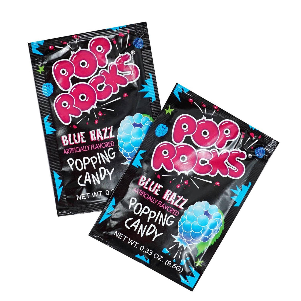 Pop Rocks Blue Razz popping candy foil packets, front view