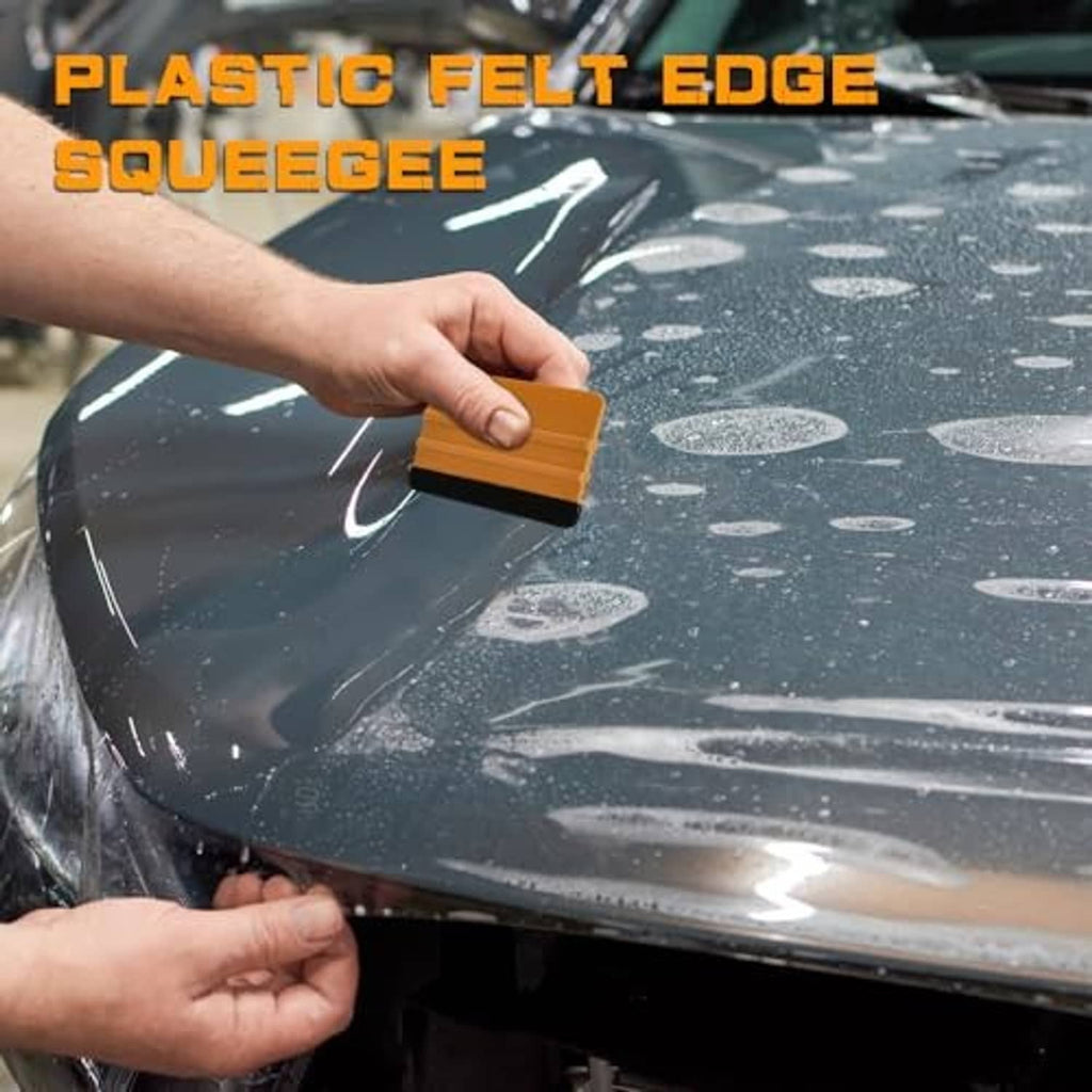 Vinyl squeegee with orange handle and black felt edge smoothing car window film