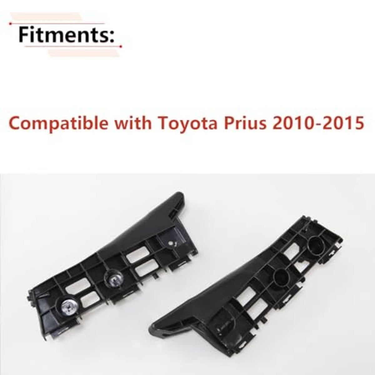 Black front bumper bracket pieces with circular openings, two-piece set