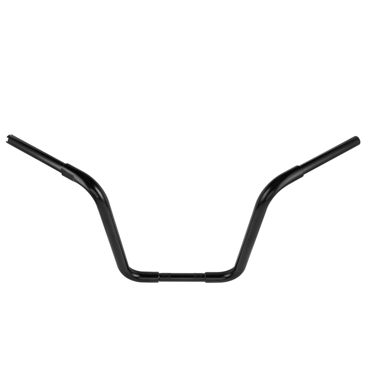 Black ape hanger handlebars for Harley, 16 in rise, curved U shape.