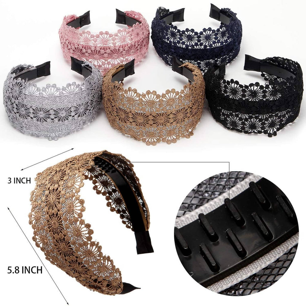 Lace headband set with black non-slip grips; shows size markings and tan and navy bands