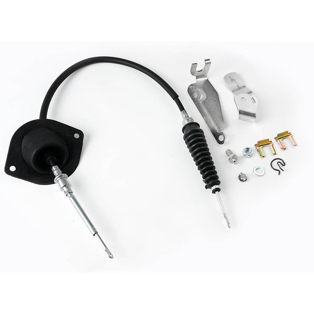 Transmission shift cable assembly with black boot and coiled spring, plus bracket set