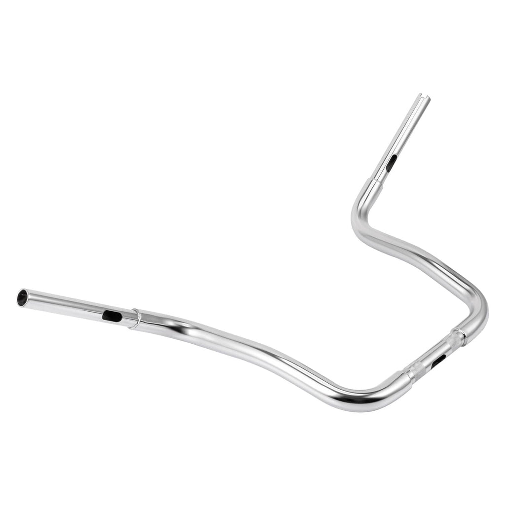 Chrome ape hanger handlebar side view with end openings