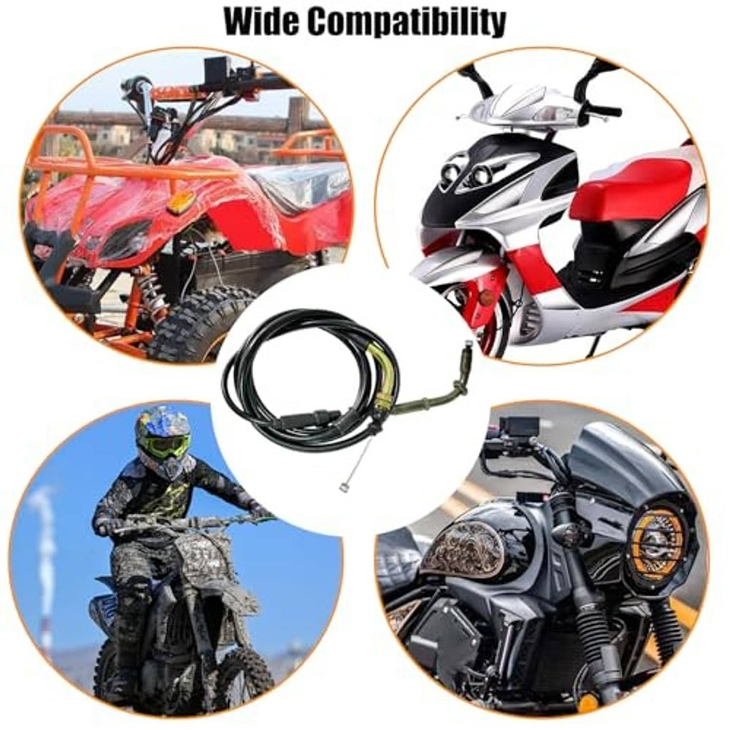 Throttle cable set shown for scooter fitment; black housing and gold adjuster fitting