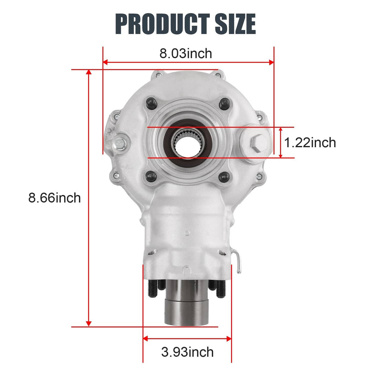 Rear differential assembly housing with circular center bore and axle output, silver