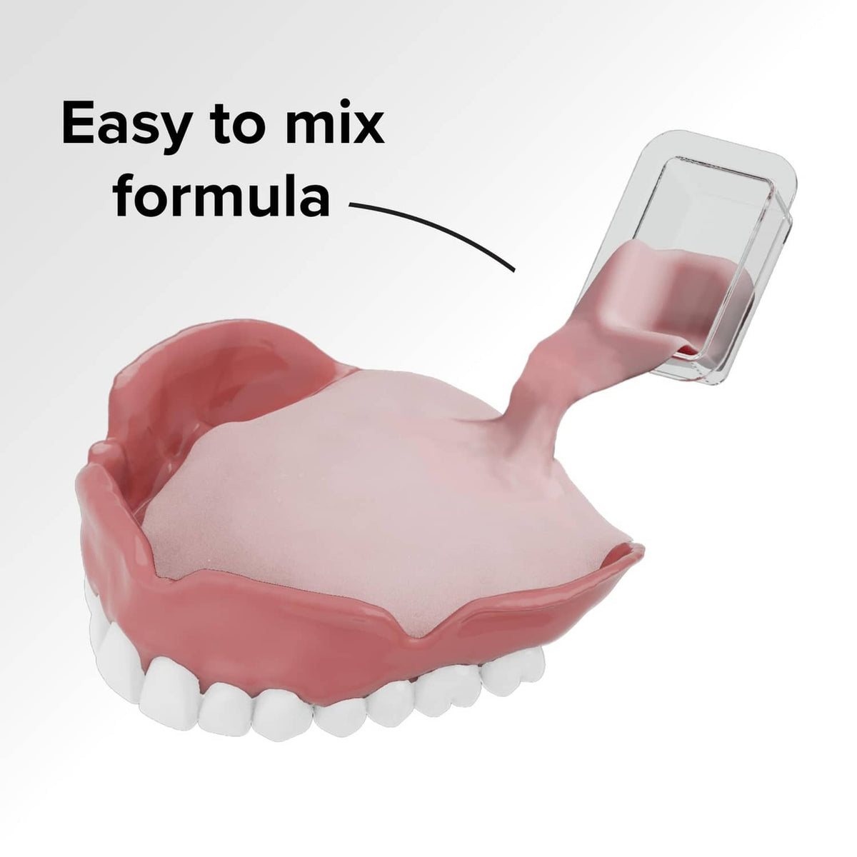Dentemp reline-it reliner gel tray illustration with dentures and applicator hand