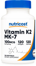 nutricost Vitamin K2 MK-7 100 mcg softgel supplement bottle with blue cap