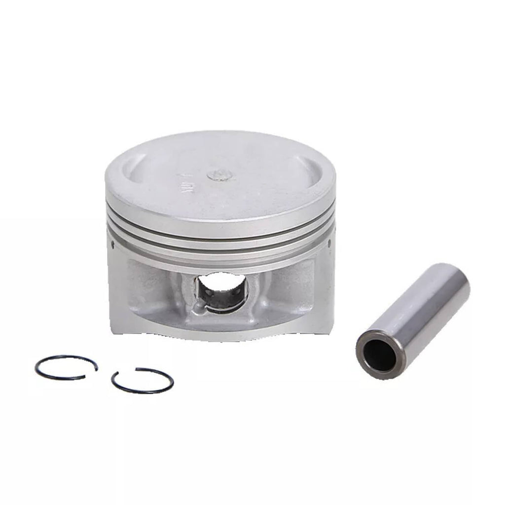 Silver piston with wrist pin, rings, and small gasket components