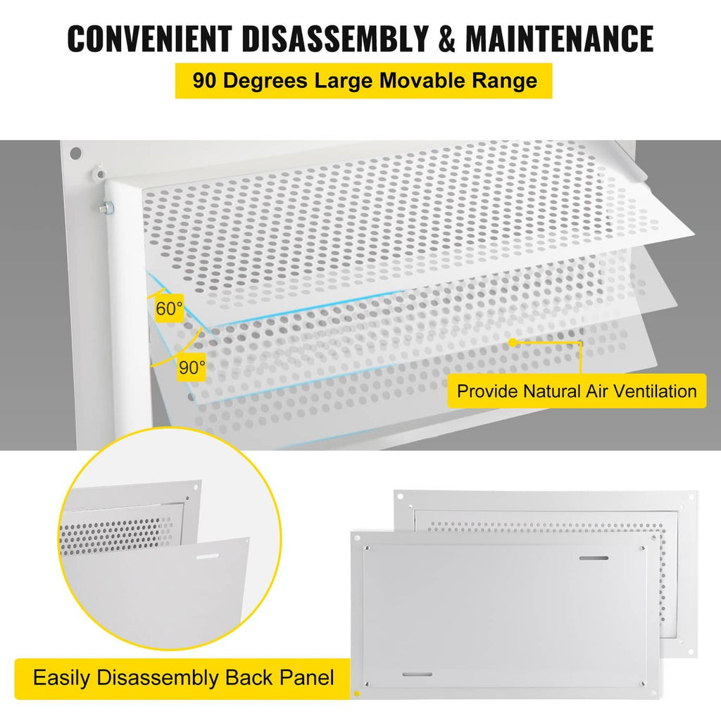 White flood vent with perforated panel and easily removable back panel for maintenance access