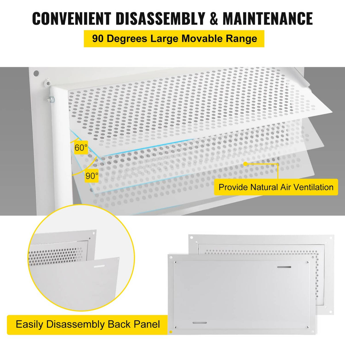 White flood vent with perforated panel and easily removable back panel for maintenance access