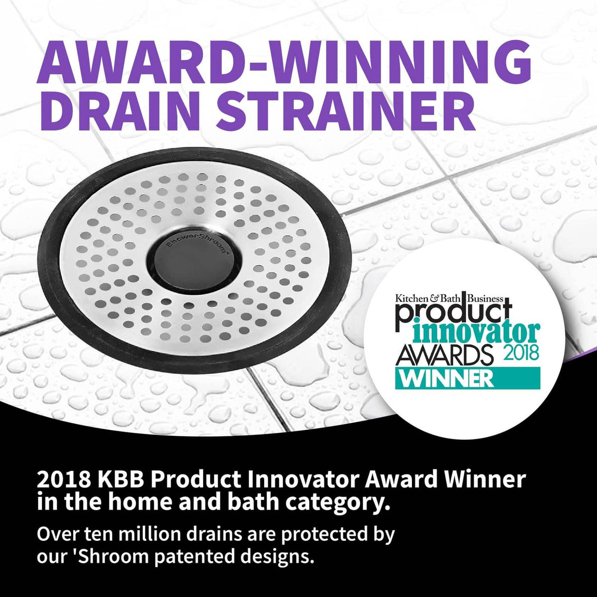 Stainless steel shower drain strainer with round perforated disc and black edge