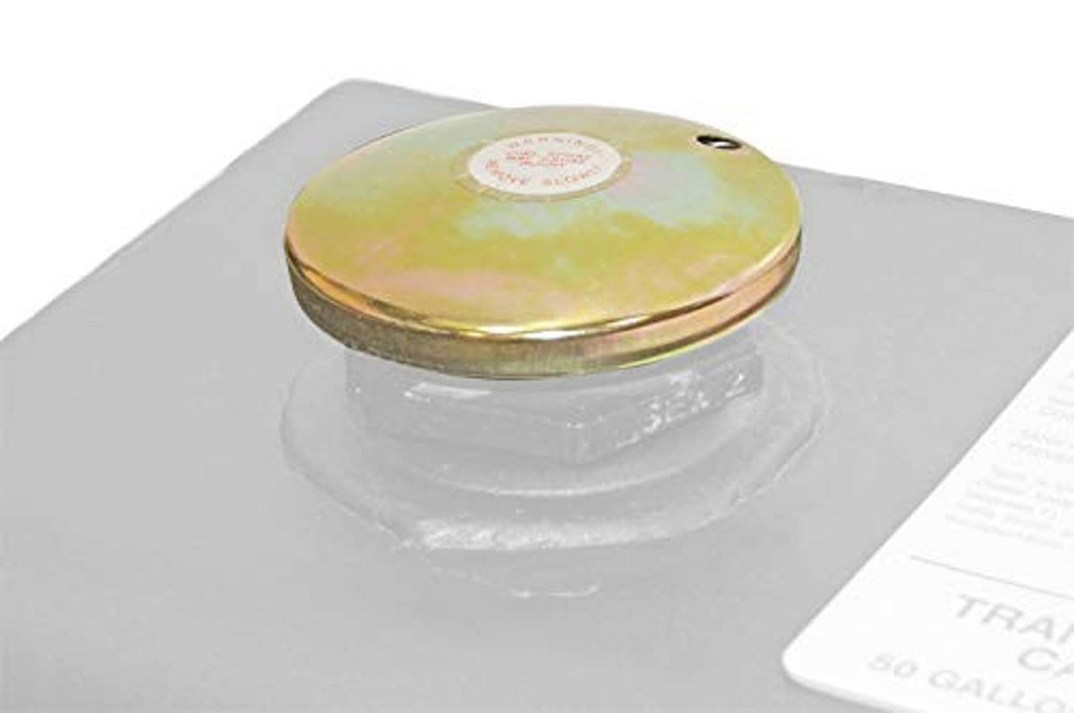 Vented cap top on clear plastic housing, iridescent gold round lid
