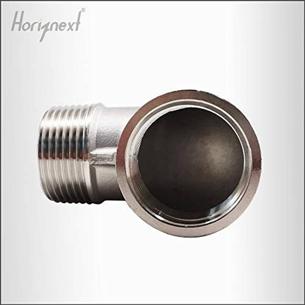 Stainless steel 90-degree elbow fitting with male NPT and female NPT threads