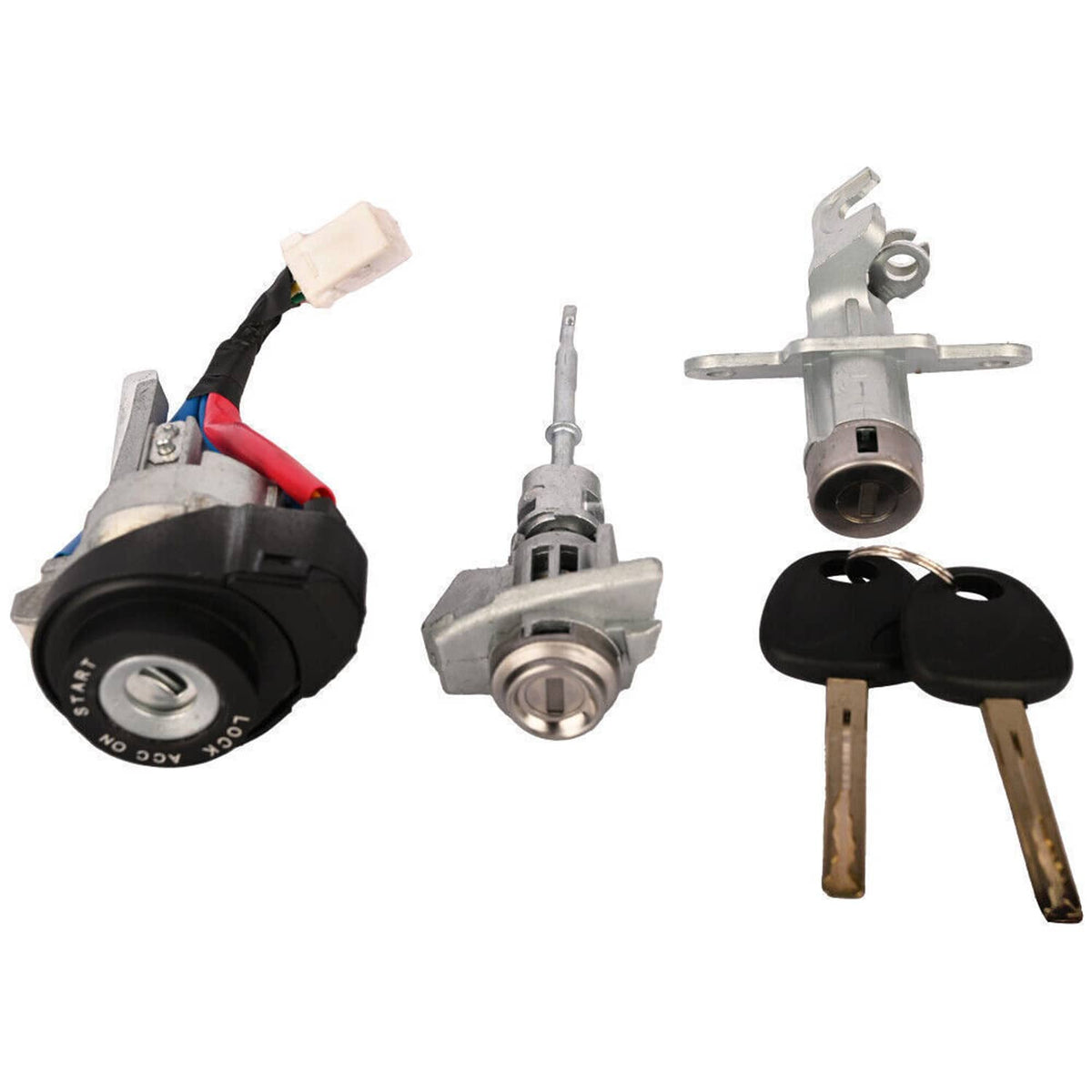 Lock and ignition cylinder components with keys, pins, and metal housings
