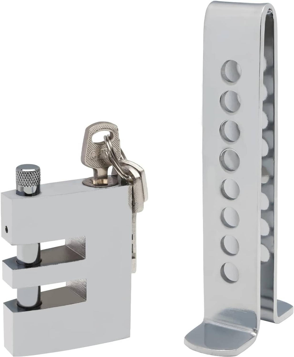Silver metal pedal anti-theft lock stand with locking bar and key