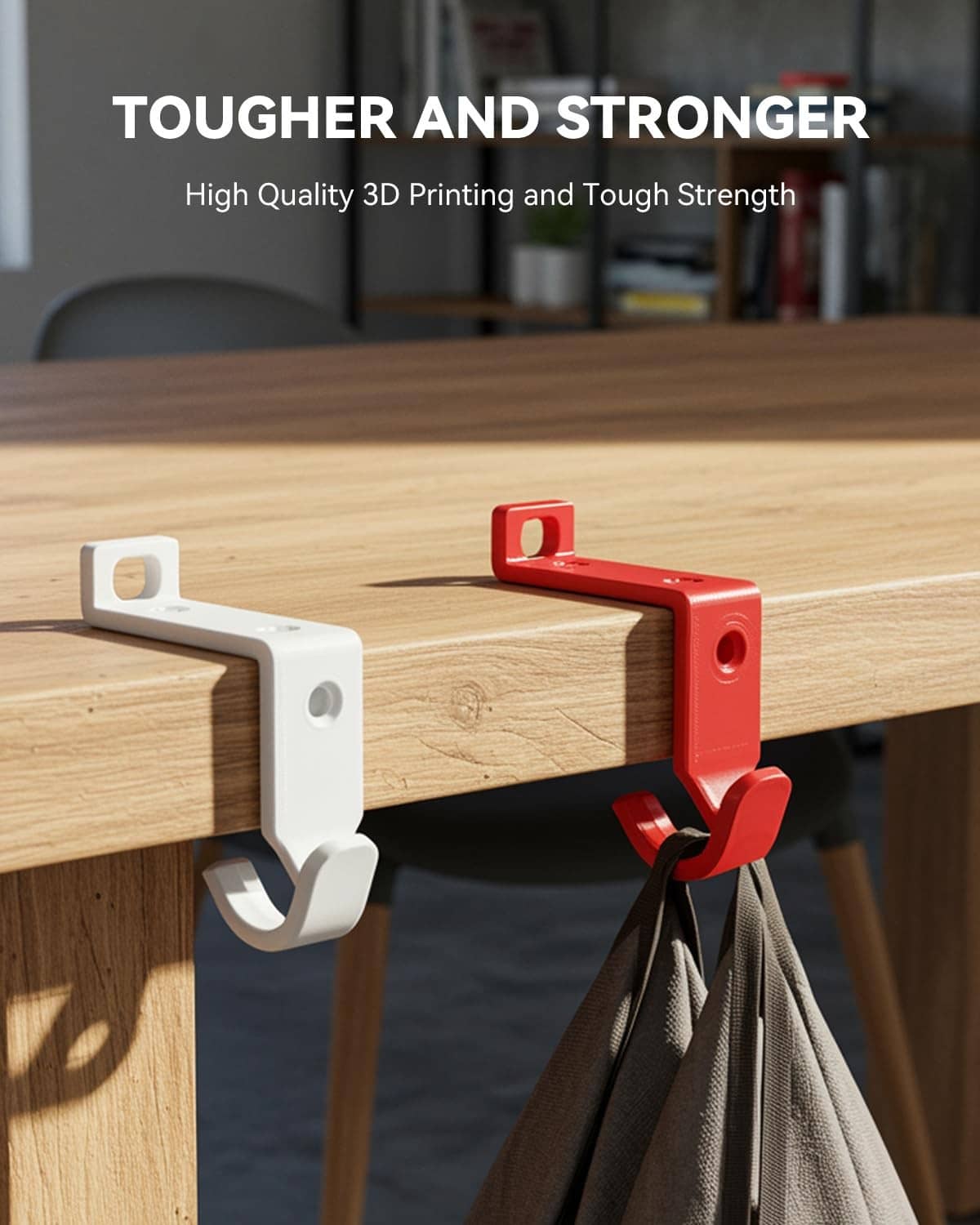 3D printer accessory with red lever clamp and white mounting hook