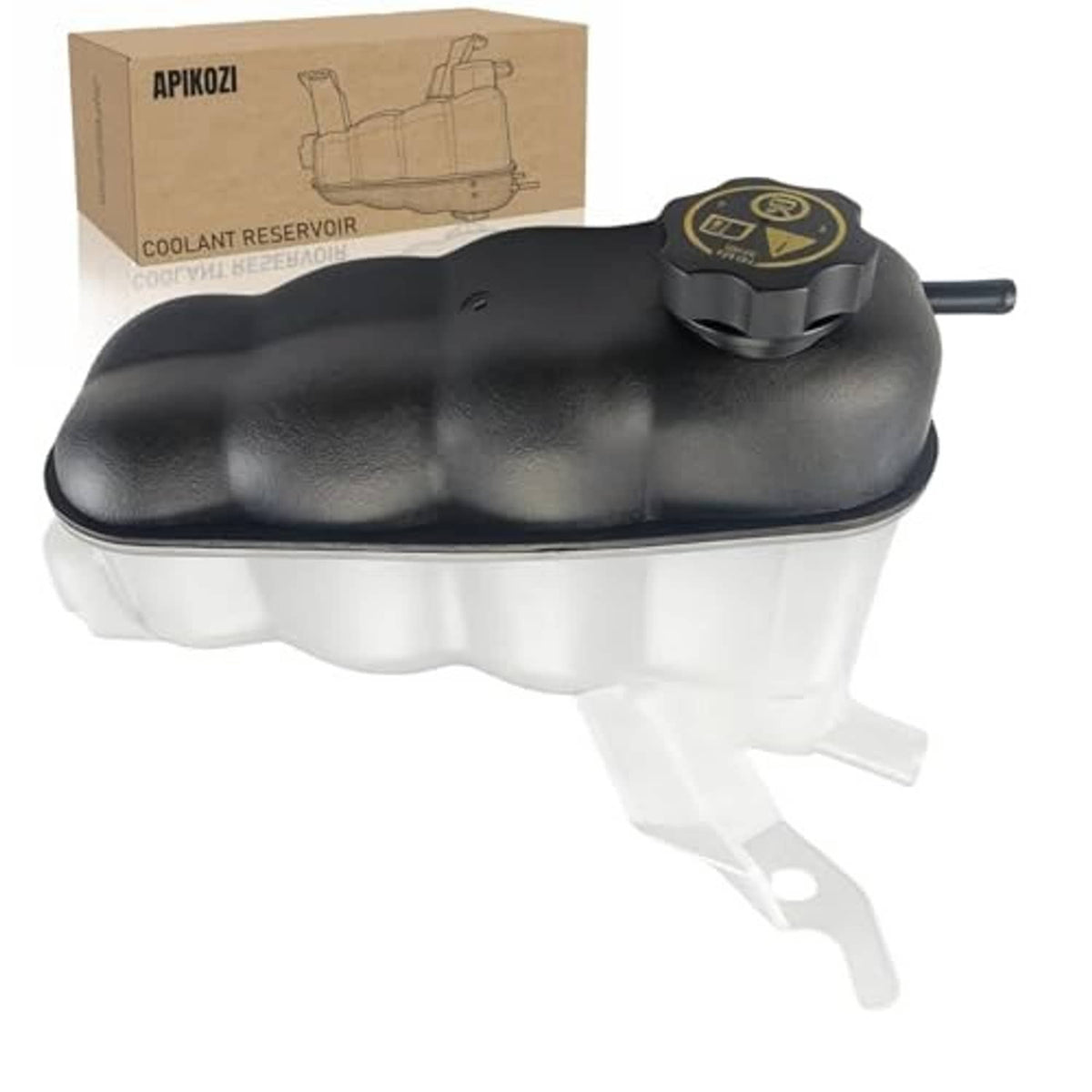 Engine coolant reservoir tank with black cap and molded side outlet