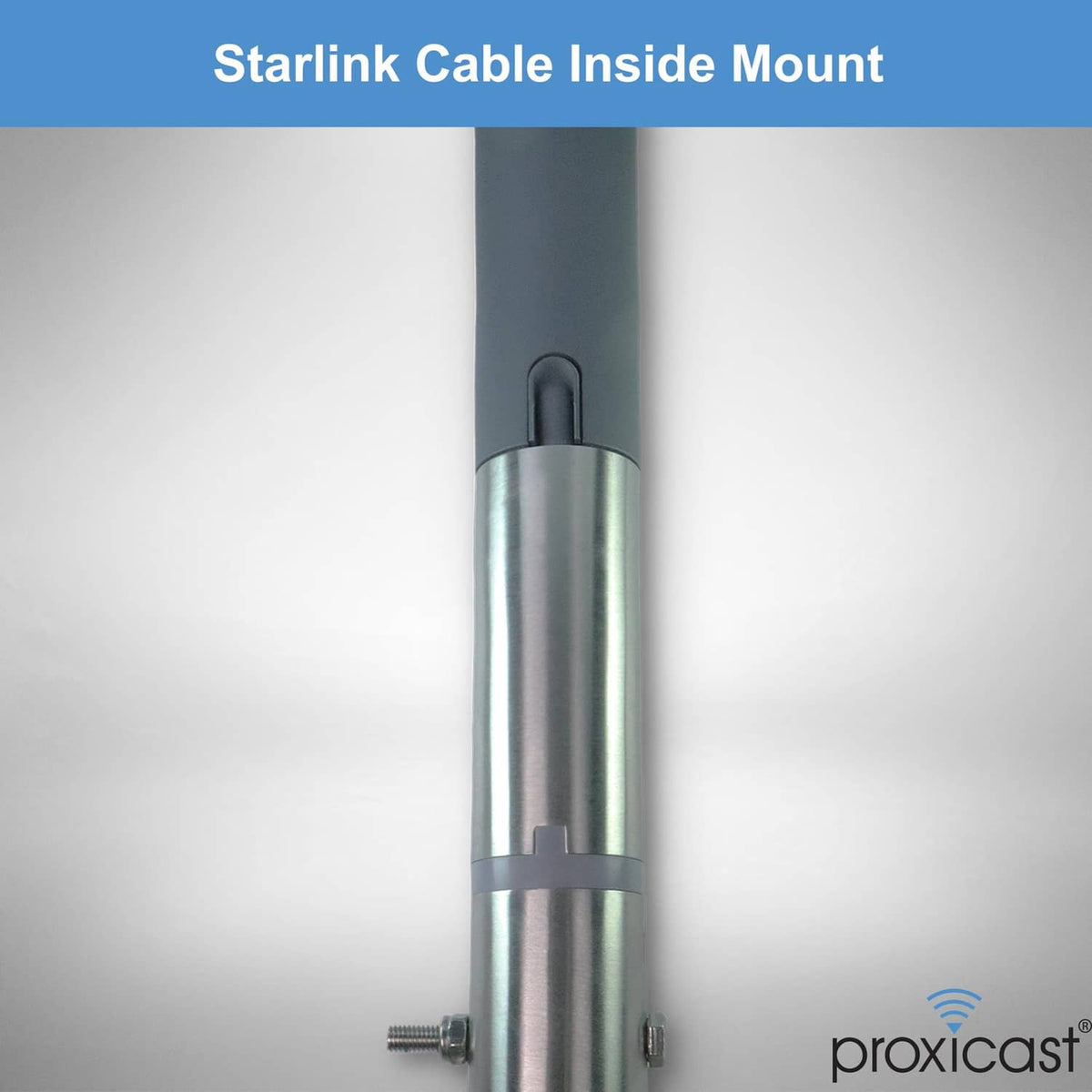 Starlink cable inside mount adapter showing cable pass-through window