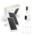 White solar panel charger kit with stand, camera mount brackets, and cables
