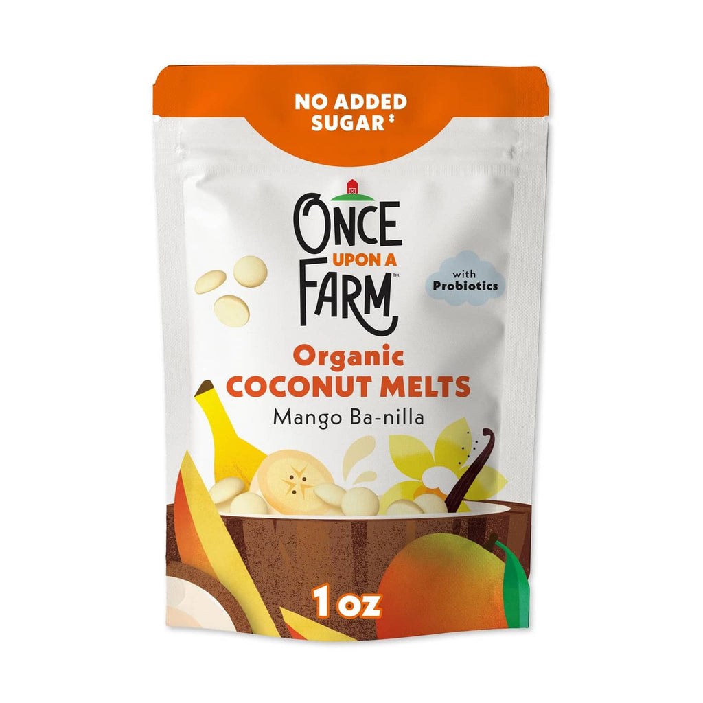 Organic coconut melts pouch, dairy-free no added sugar, mango banana-vanilla flavor