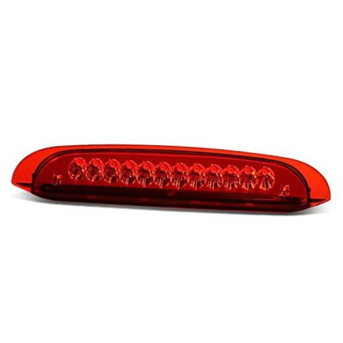 Red LED third brake light assembly with clear lens and horizontal light bar