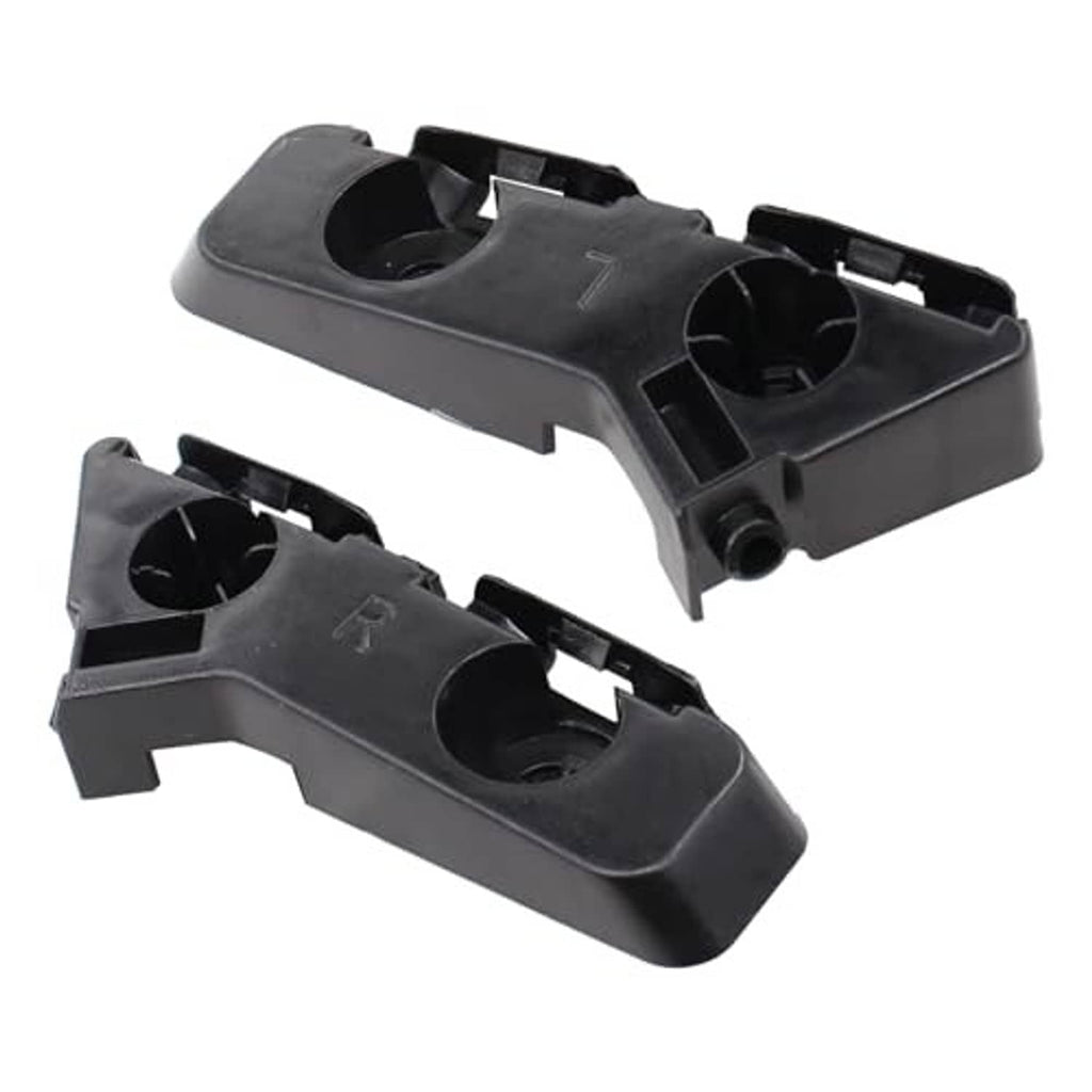 Front bumper bracket mounts with molded slots and round ports, dark gray plastic, two pieces