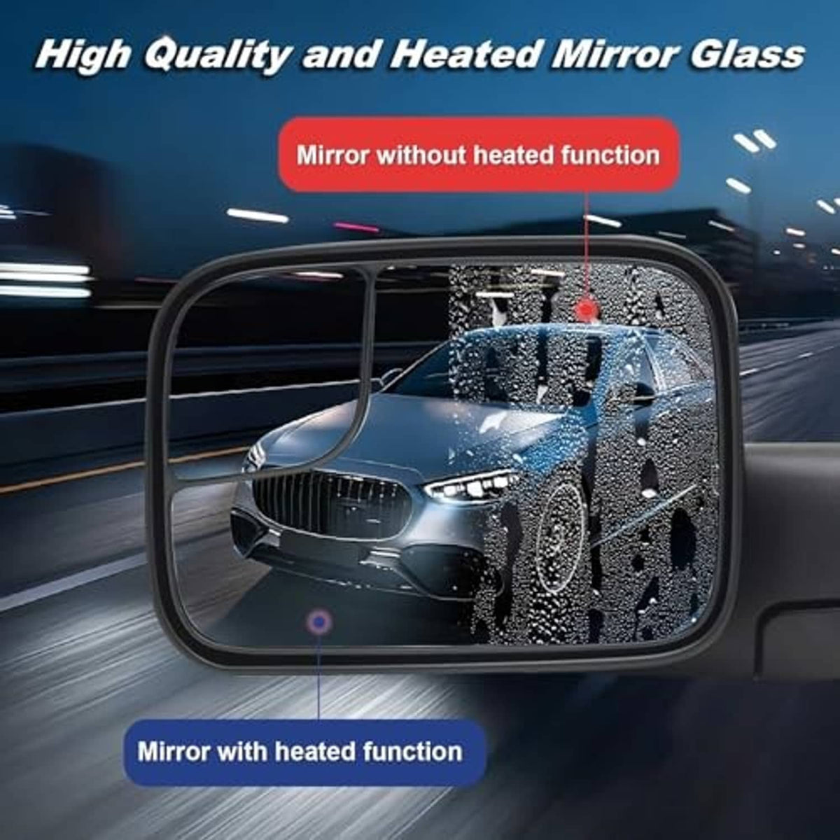 Heated left driver side mirror glass with heated function, water droplets graphic