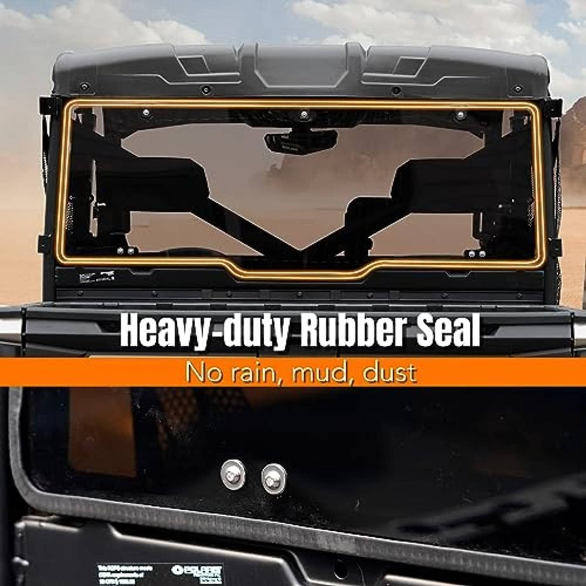 Rear windshield frame with heavy-duty rubber seal and clear opening