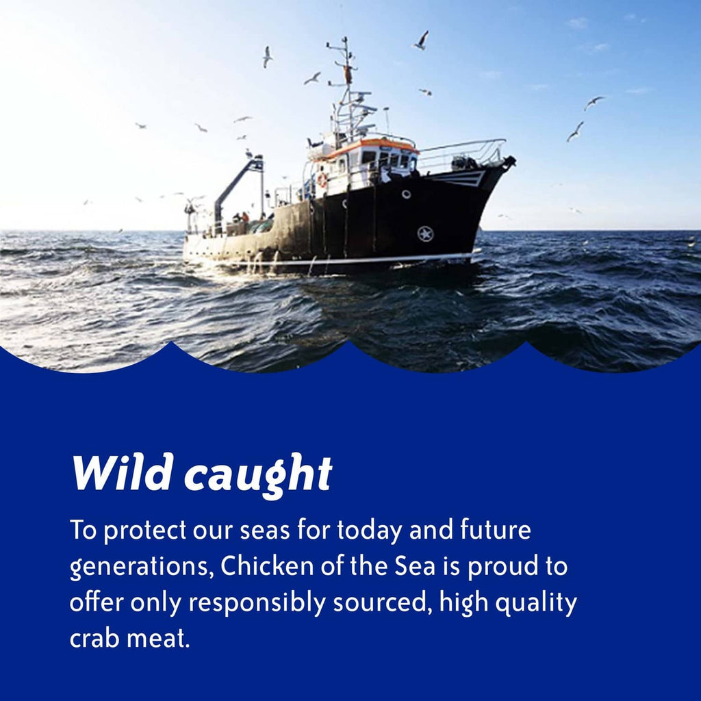Wild-caught seafood concept with cargo ship at sea