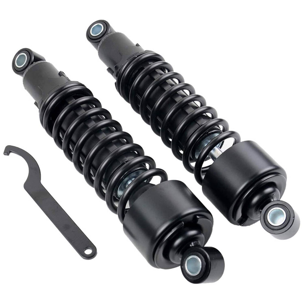 Black rear shock absorbers with coil springs and included mounting wrench