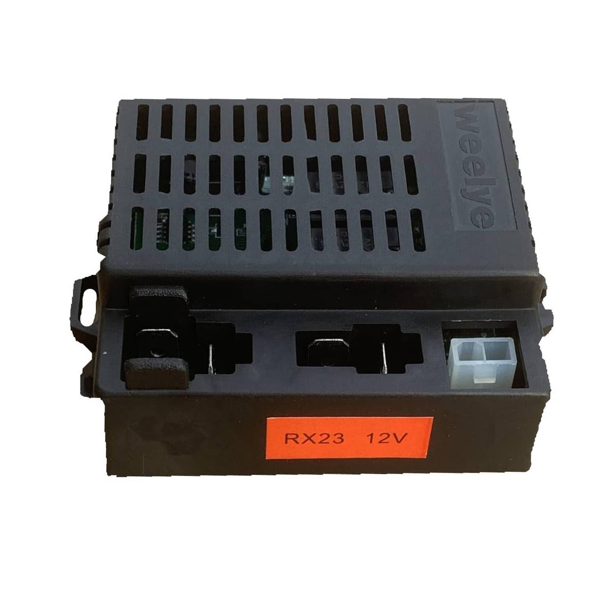 Weelye Rx23 12V receiver module with side connectors and black vented casing