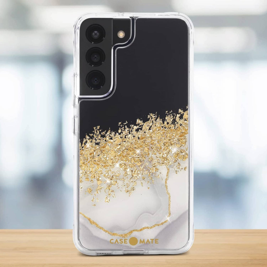 Karat marble phone case for Samsung Galaxy S22 with gold speckled wave and clear sides