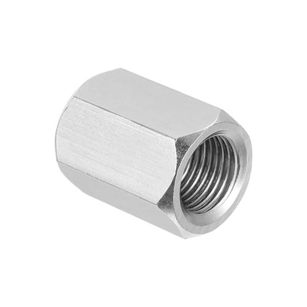 304 stainless steel hex coupling nut with internal threads, hex end, close-up view