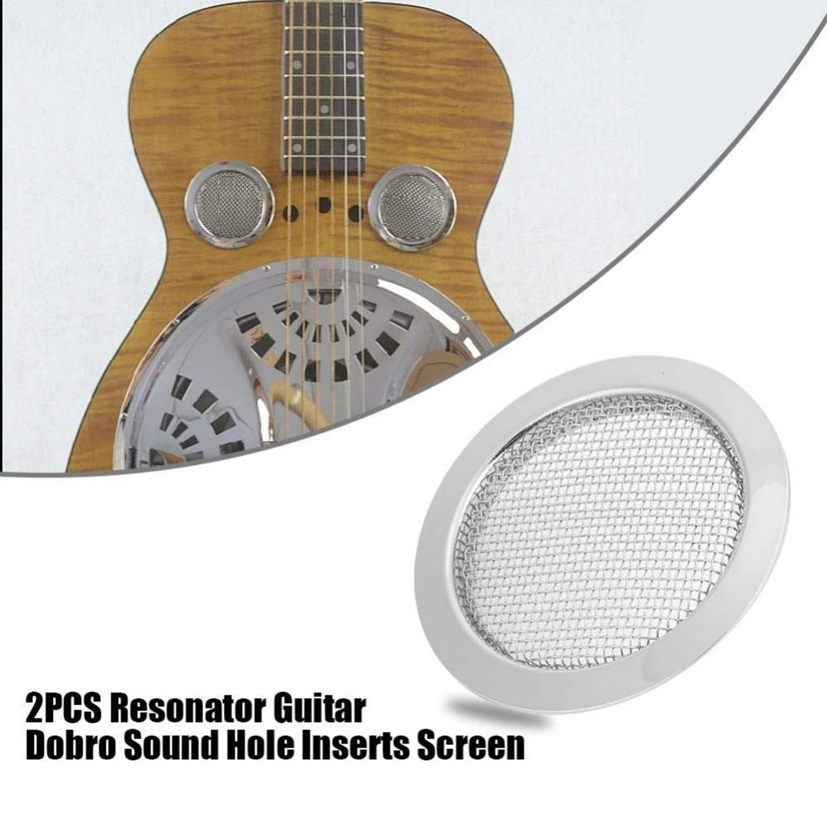 Round resonator sound hole insert screens with silver mesh and mounting flange