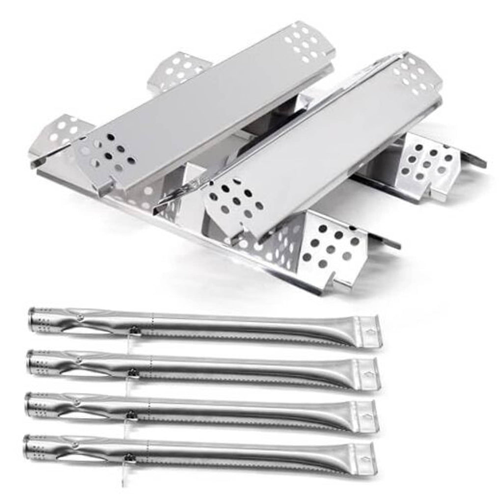 Stainless steel gas grill burner tubes and flame tamer plates, 4 pieces